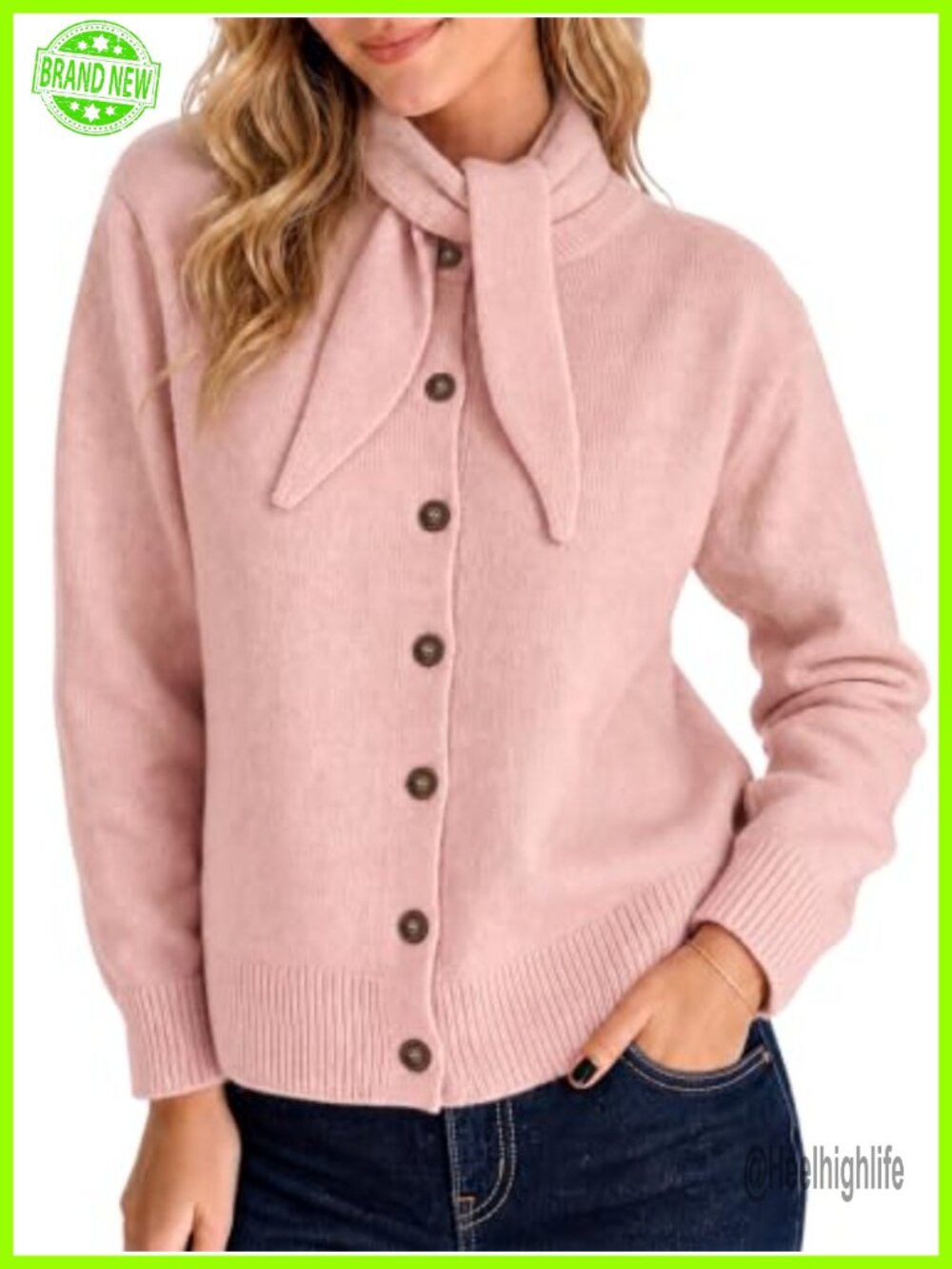 Button Down Knit Cardigan Sweater with Detachable Scarf Long Sleeve
